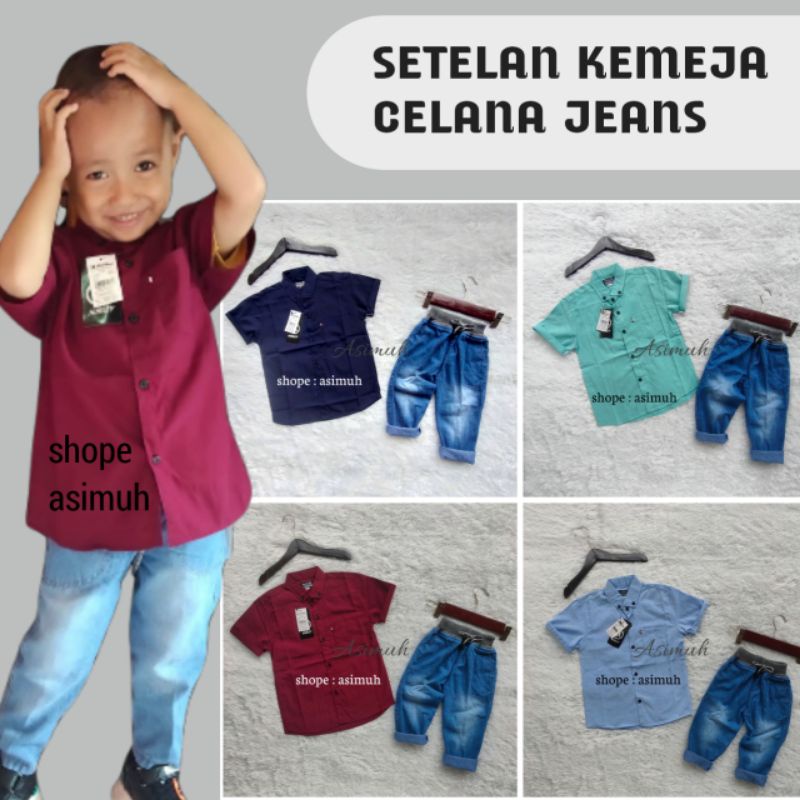 setelan kemeja polos anak laki laki celana panjang jeans Levis hem anak cowok formal 1 2 3 4 5 6 7 8 tahun