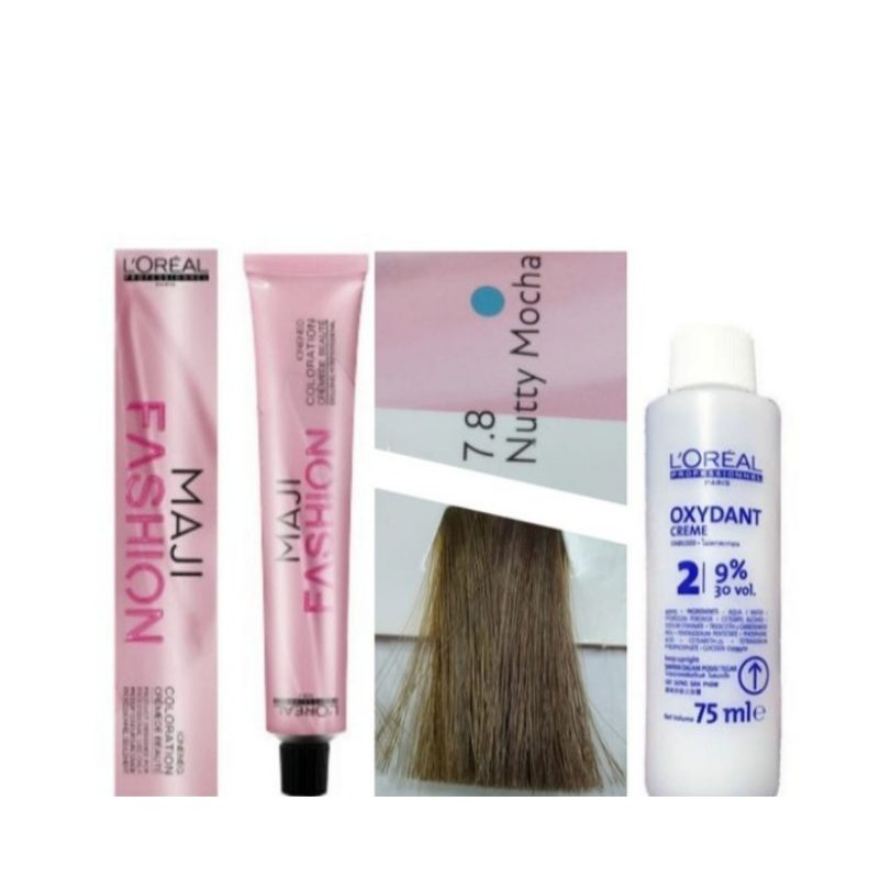 Cat rambut loreal majifashion no 7.8 ( Nutty Mocha) + Oxydant