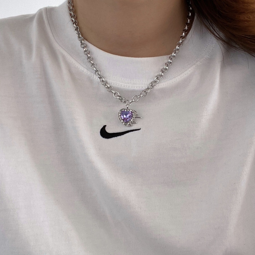 Kalung Bentuk Hati Warna Ungu Gaya Retro