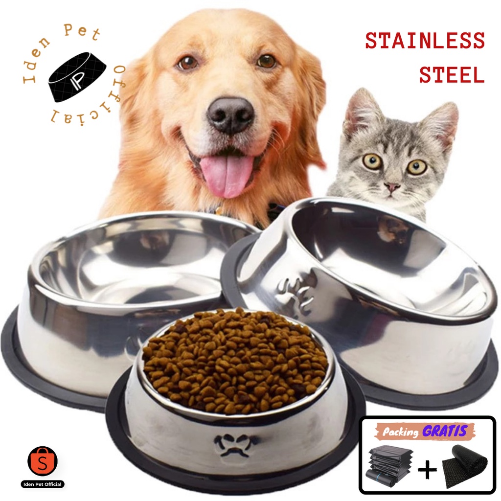 Mangkok Tempat Makan Minum Anjing Kucing Stainless Steel Pet Bowl Wadah Stainles Anti Selip