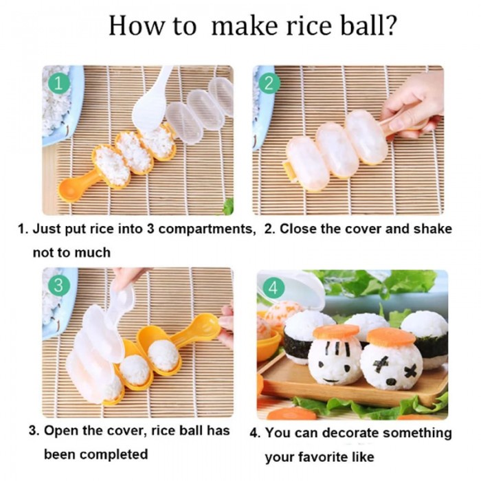 Cetakan Bola Nasi Plus Centong 2in1 Penambah Nafsu Makan Anak Rice Ball Shaker Bentuk Makanan Bento Sushi DIY Alat Pembuat Bola Nasi Onigiri Babymaniashopid