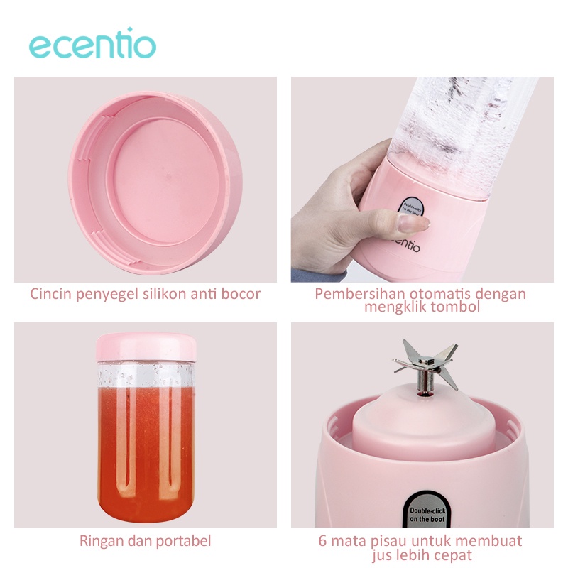 ecentio &amp; FOODI 410ml Mini USB Juicer Blender 6 Mata Pisau listrik portabel Kaca Kaca menebal cangkir anti tumpah pink/putih