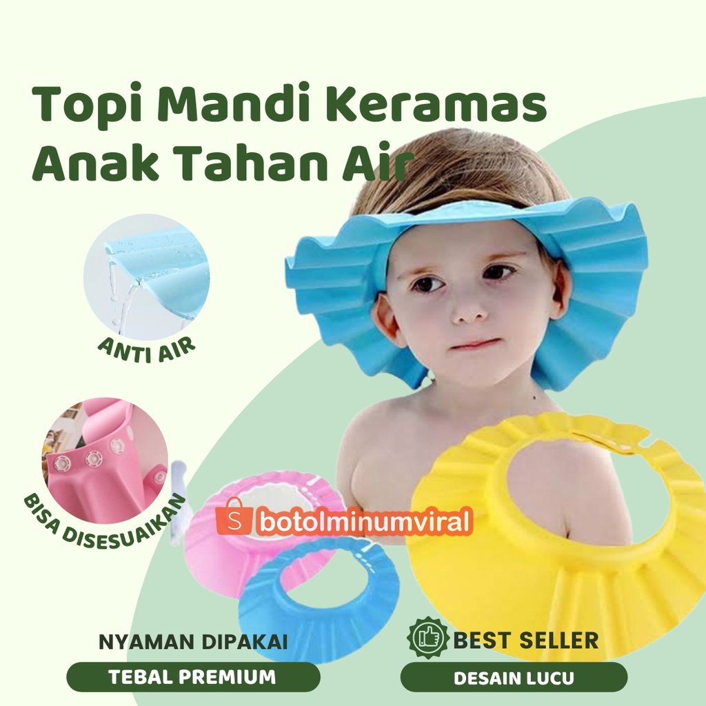 Topi Keramas Bayi Anak Topi Cuci Rambut Dapat Disesuaikan untuk Bayi Berkualitas Premium