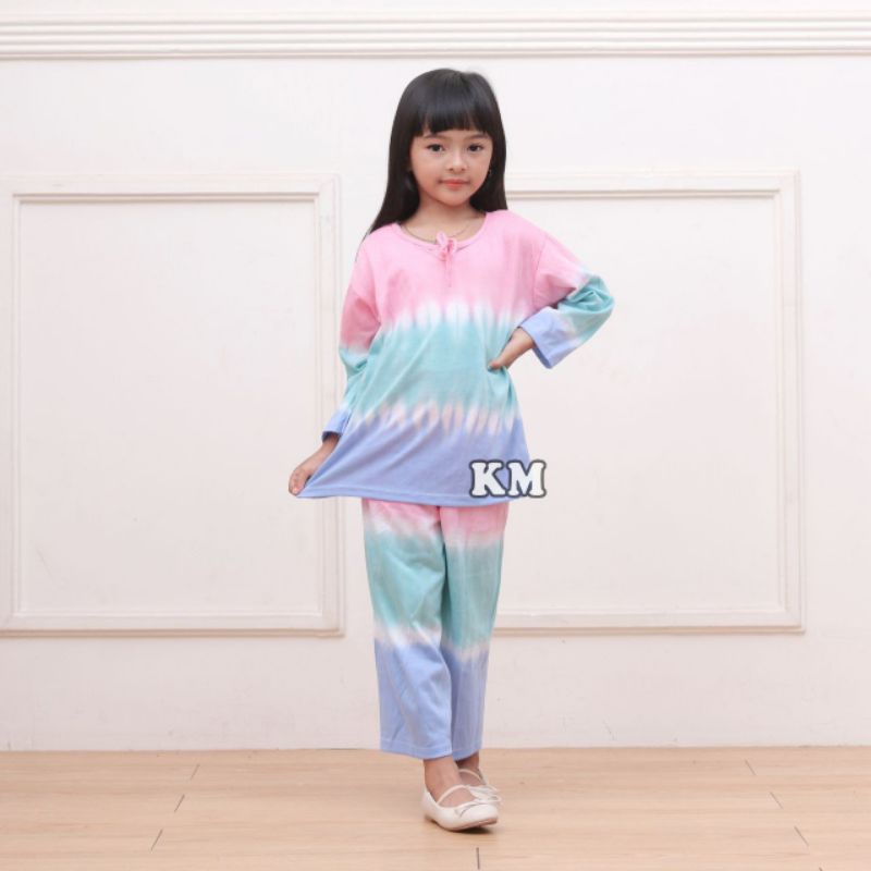 Setelan Kaos Anak Perempuan 4-8 Tahun Tiedye Pelangi Kekinian Termurah Terbaru