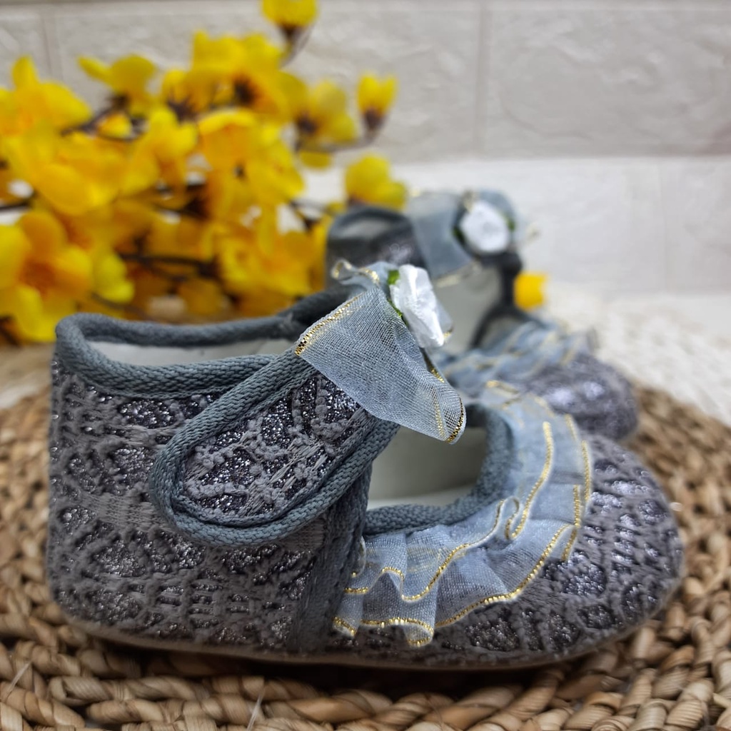 SEPATU BABY PREWALKER BAYI ANAK PEREMPUAN RENDA PITA BROKAT 0--12 BULAN FP19