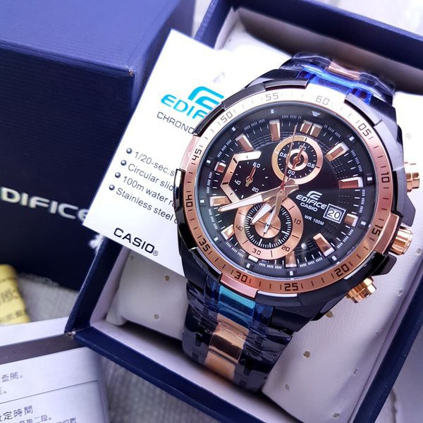 Casio Edifice Original Japan EFR 539D  - 1A2VUDF Chain Stainless Black Kombi RoseGold
