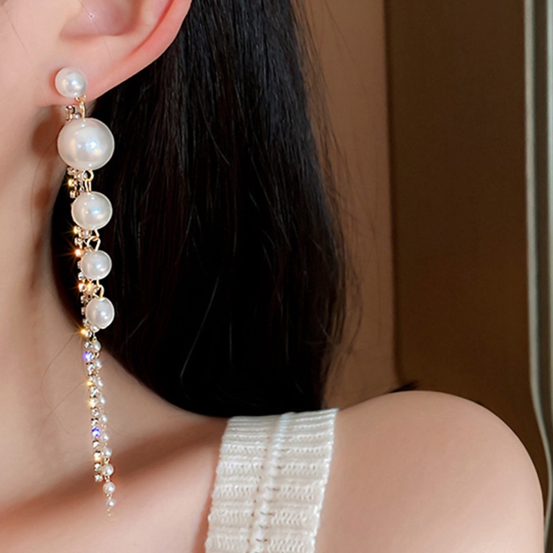 Fancyqube Anting Gantung Panjang Model Rumbai Dengan Kristal + Mutiara Untuk Wanita 2022