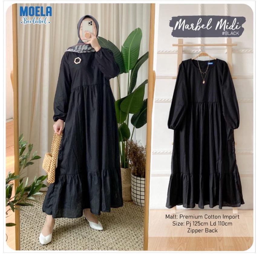 Midi dress/ midi dress rayon/ midi dress jumbo/ midi dress muslim / Dress muslimah / midi dress ld 120cm / dress jumbo/ midi dres/ dress rayon-POLOS HITAM