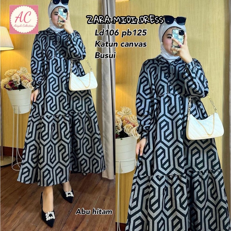 MIDI DRESS MOTIF ZARA TERBARU BAHAN LINEN IMPORT LD 106 PB 125 by EXTU FLOATING KODE 33428 / EXTU AS