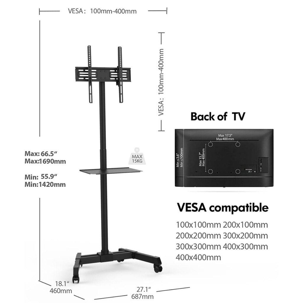 FITUEYES Standing Bracket Mobile TV Stand for LED TV 23-60 Inch TC-R12MB