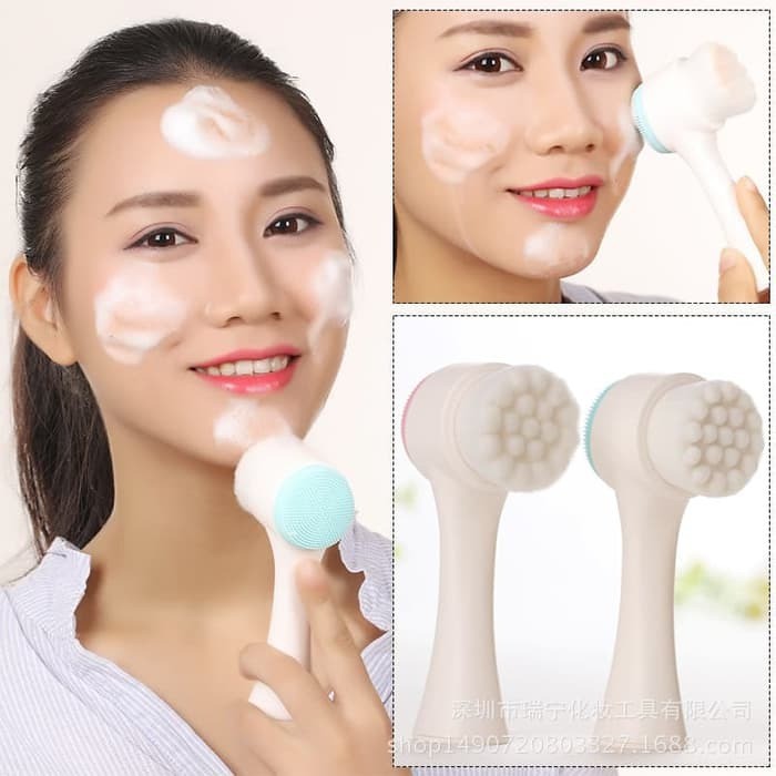 ZILLO Sikat Pembersih Wajah Facial Brush 2 Sisi Alat Pencuci Muka Dengan Bulu Lembut Nyaman Dipakai