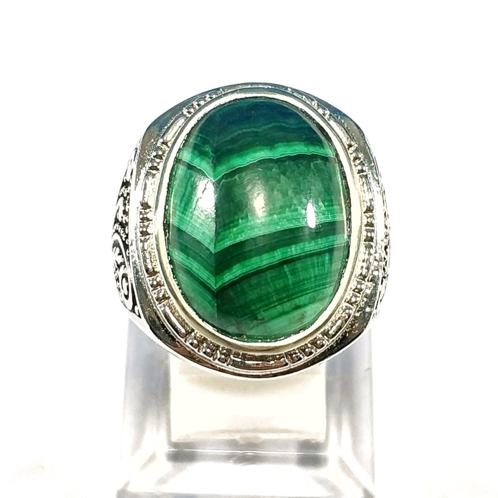 CINCIN BATU AKIK NATURAL MALACHITE MOTIF 3D