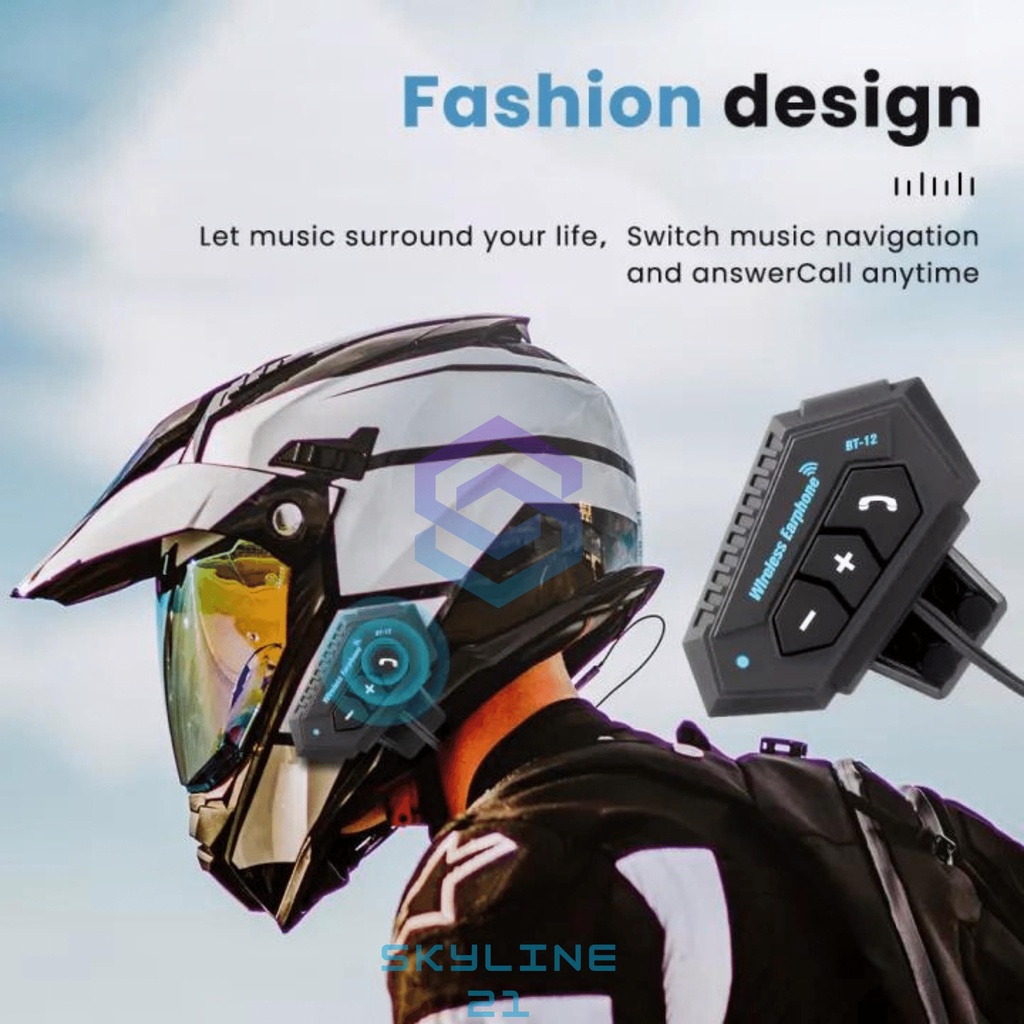 BT12 Pro Max Headset Bluetooth Wireless High End Headset Helm Helmet BT-12 BT 12 Not Intercom-Full Black