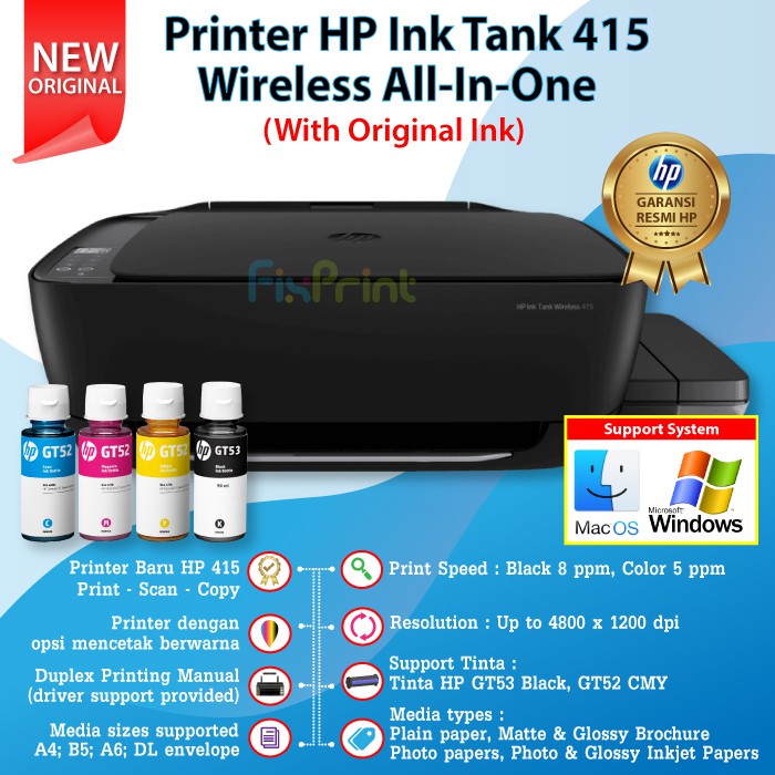 HP Ink Tank Printer 415 Print Scan Copy WiFi All-in-One Wireless