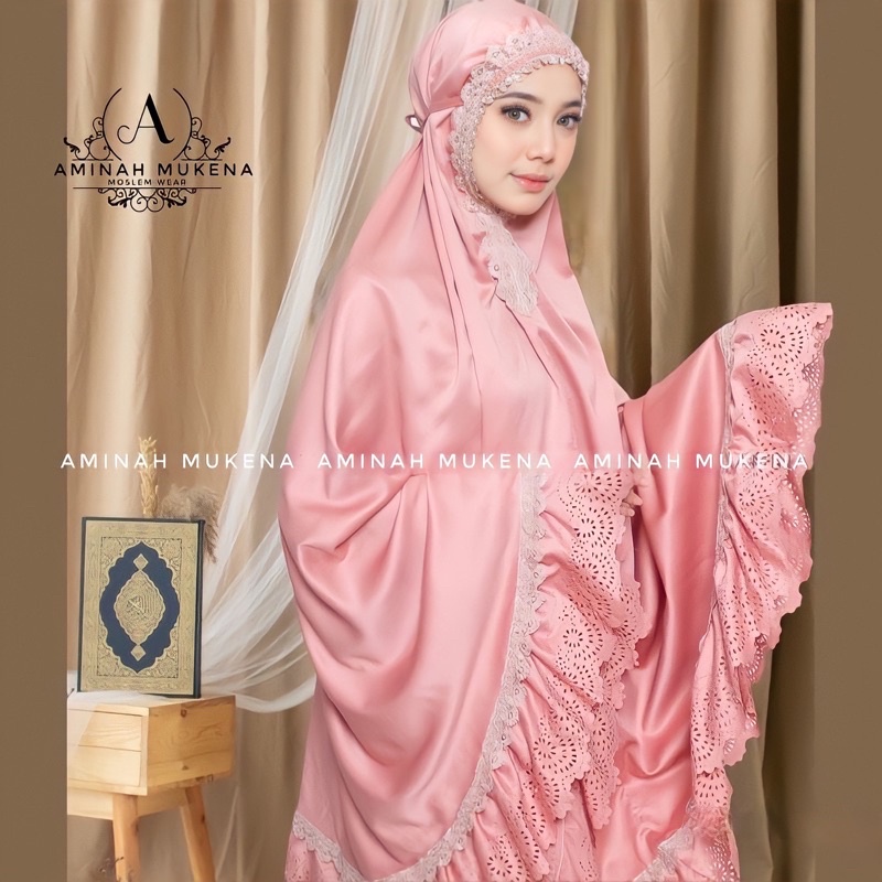 Mukena Dewasa Daily Aminah Rempel Lasercut Renda Mewah Jumbo Traveling