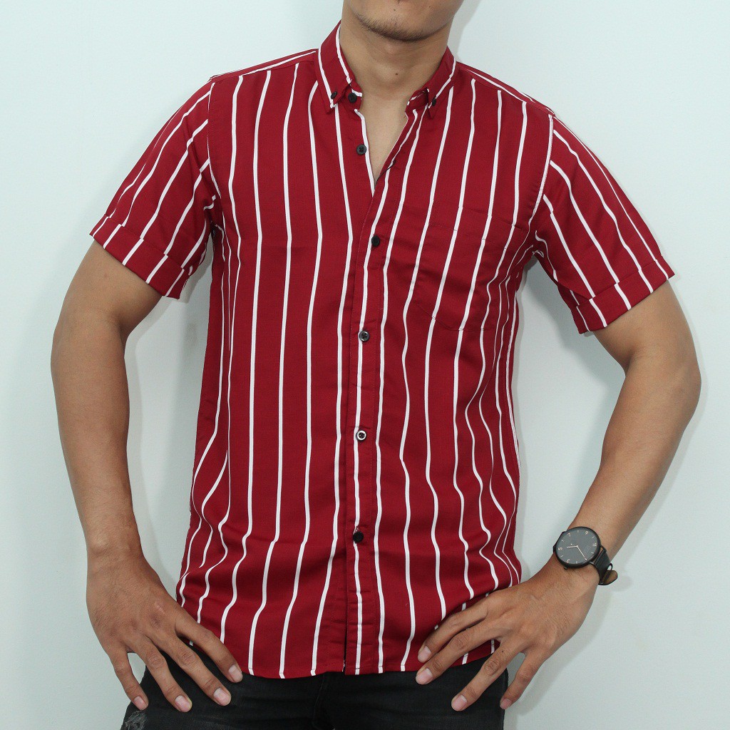 Kemeja Pria Lengan Pendek Garis / Salur Kemeja Murah #8
