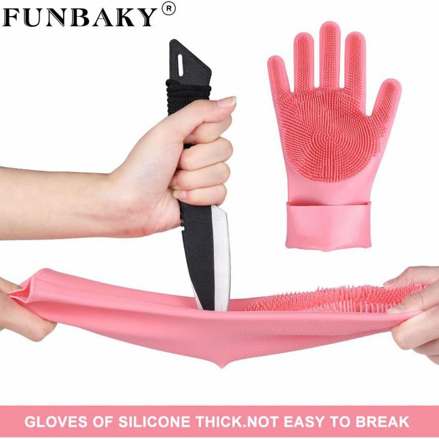 Sarung Tangan Sikat silicone motor oven dapur cuci piring Magic Glove Mencuci silikon Funbaky