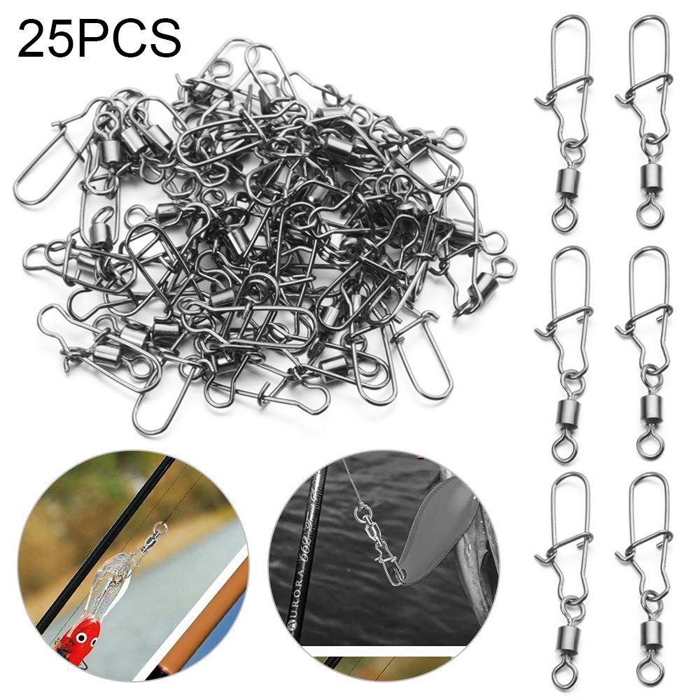 Top 25Pcs Aksesoris Memancing Bantalan Rolling Putar Memancing Gesper Pin Fishhook Lure Swivels Tackle Stainless Steel Snap