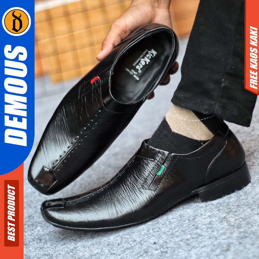 Sepatu Pantofel Pria Sepatu Formal Pria Kulit Asli Slop Sepatu Pantopel Hitam Kerja Kantor DEMOUS PALITA