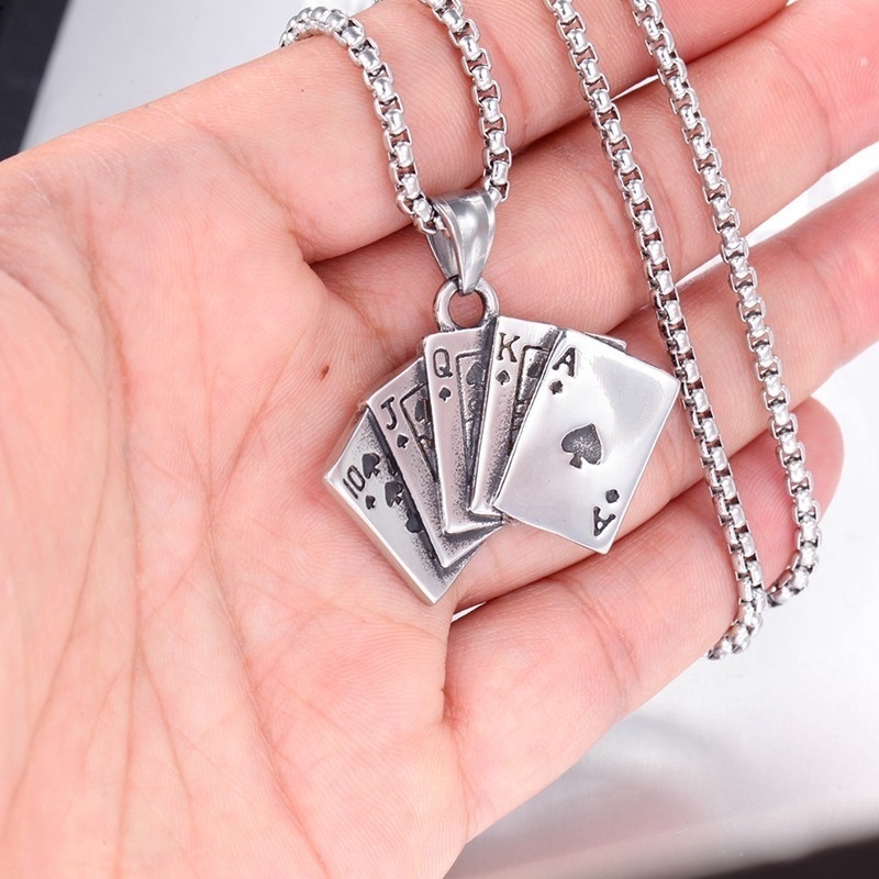 New men's fashion poker Pendant Necklace punk jewelry