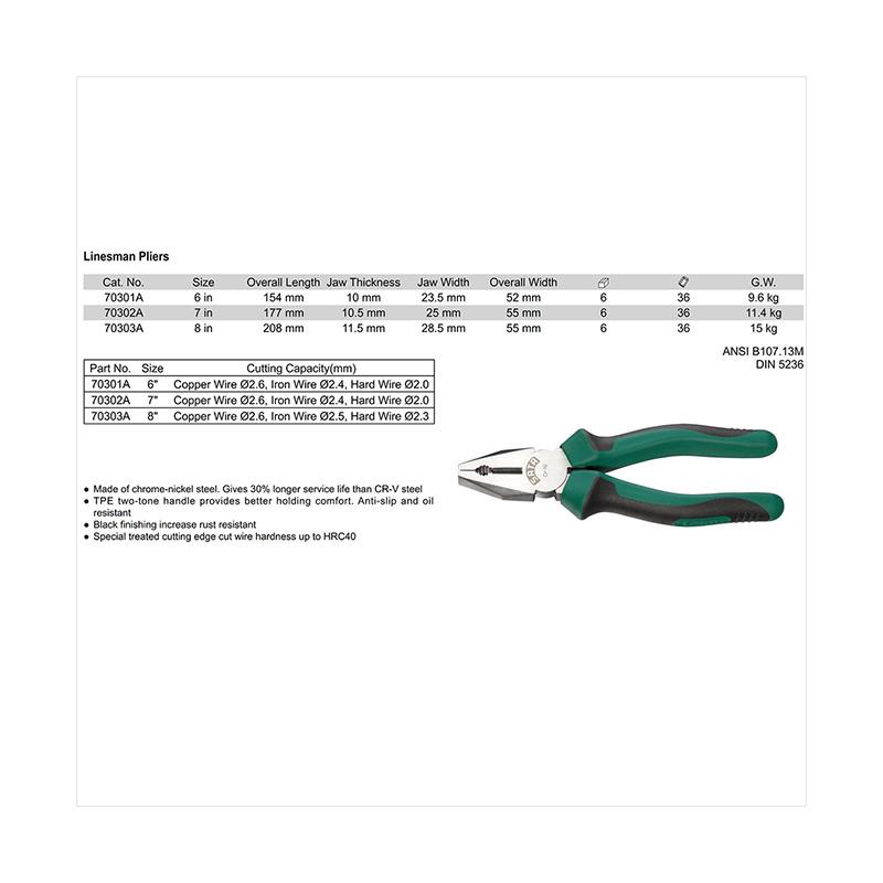 SATA Tools 70303A Linesman Pliers Tang [8 Inch]