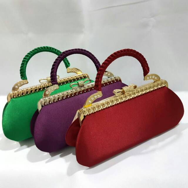 Tas Pesta Farnell Kondangan  Jinjing Selempang Bahan Satin Warna Clutch Pesta Import Cantik Elegan 2359/2375