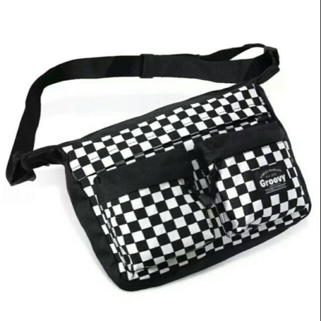 tas selempang oldscholl , tas selempang motif catur