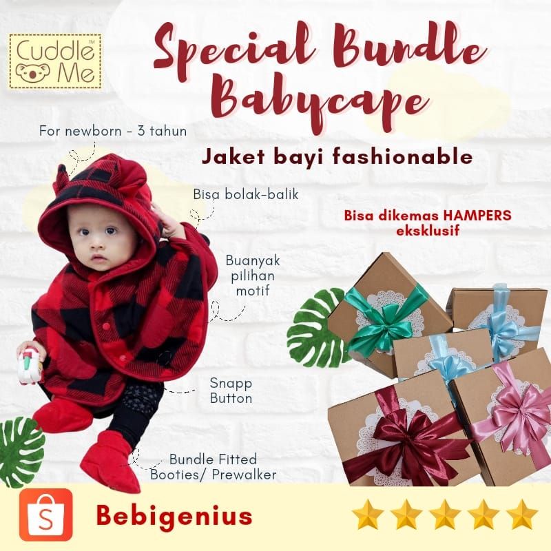 PAKET KADO babycape fitted booties prewalker jaket bolak balik sepatu kaos kaki Bayi CuddleMe