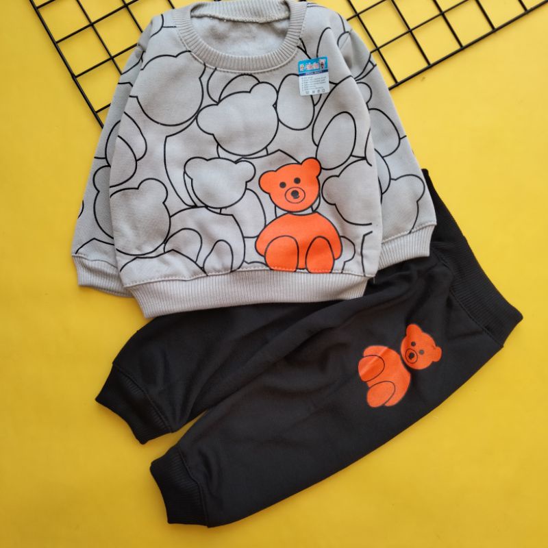 set sweater bayi 3-12 bulan motif bear orange