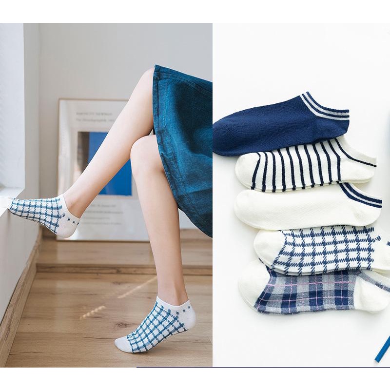 DC - Kaos Kaki Pria Wanita Denim Edition Kaos Kaki Motif Garis Kaos Kaki Pendek Japanese Style Ankle Socks.