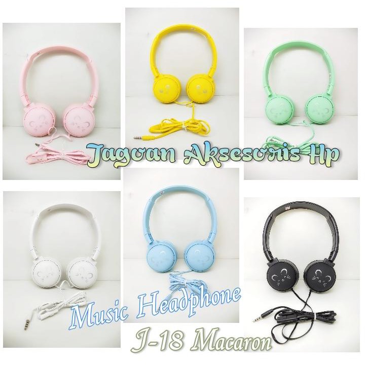 J18 Headphone Macaron Cartoon Cat with Microphone 3.5mm Wired Music Headset Stereo