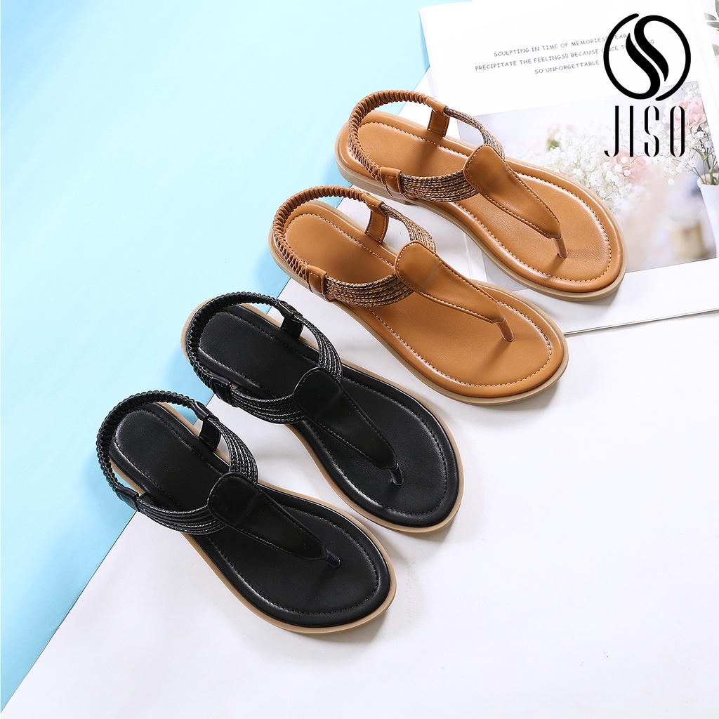 Jiso 611 / Sandal Wanita Kekinian Flat Ankle Strap Karet Import Premium