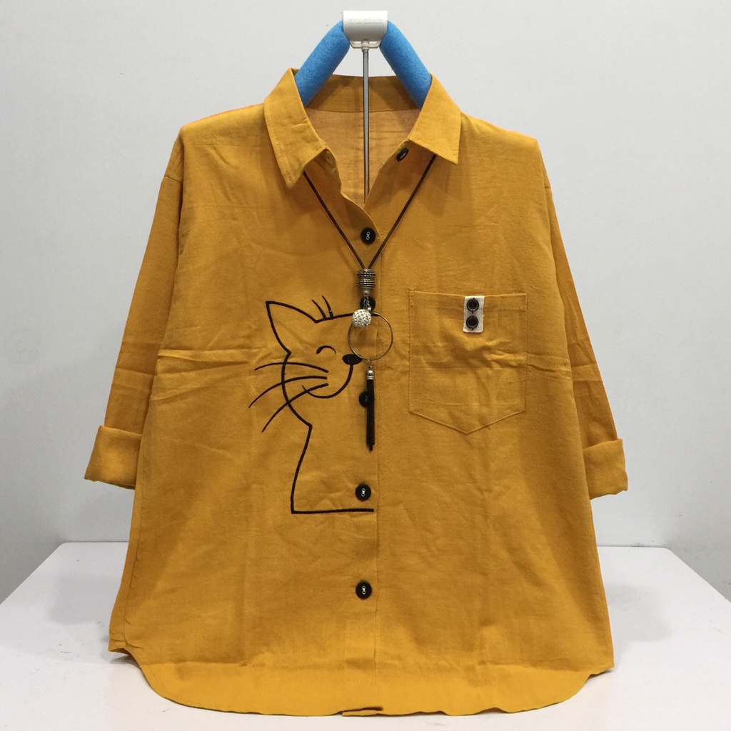 GOLDENBUZZERS B334 ATASAN KEMEJA WANITA KATUN LINEN IMPORT SIZE XL LD 106CM-KUNING
