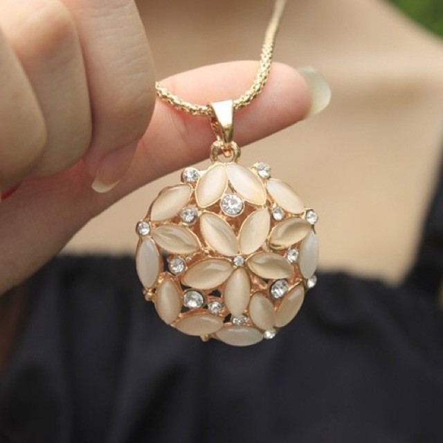 Opal Round Flower Rhinestone Necklace Kalung Opal Batu Imitasi Bentuk Bunga