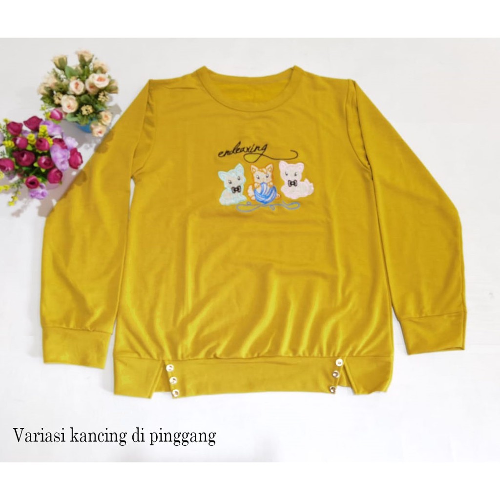 Atasan sweater kaos tangan panjang wanita - variasi Sablon aplikasi bordir