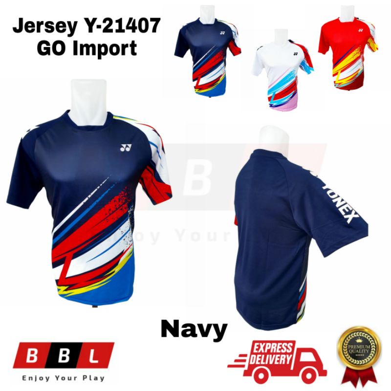 Jersey Badminton Yonex 21407 Navy Merah Putih Grade Ori Import Jersey Bulutangkis Import Kaos Badmin