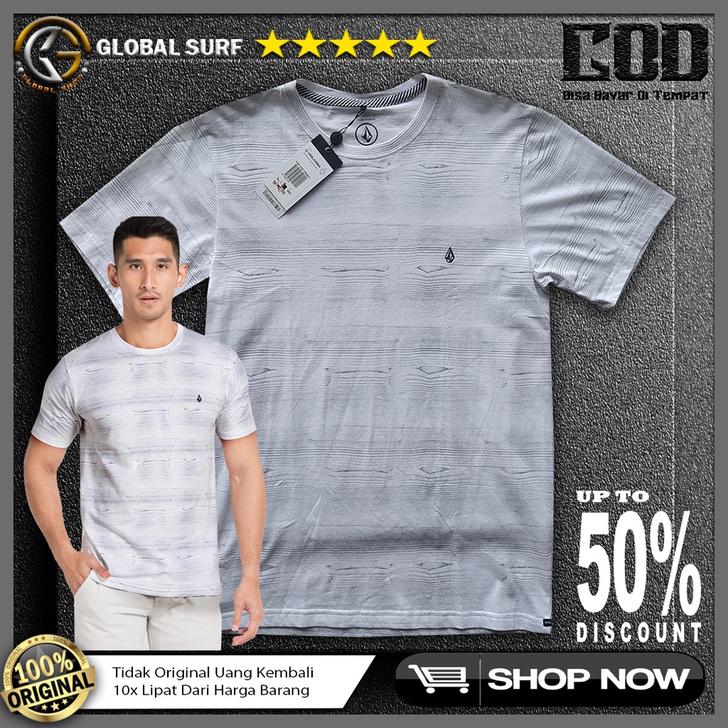 Kaos Lengan Pendek Pria Style Casal Warna Putih Motif Print Logo Depan Baju Surf Volcom Original