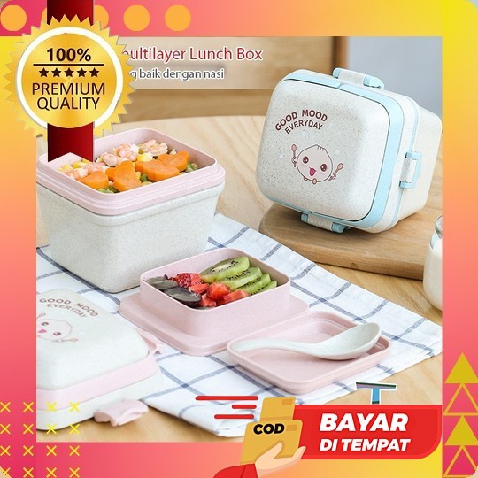 Tepak Makan Anak + Sendok Dan Garpu (Tepak Makan Wadah Bekal) Kotak Bekal Anti Tumpah Lunch Box Set 