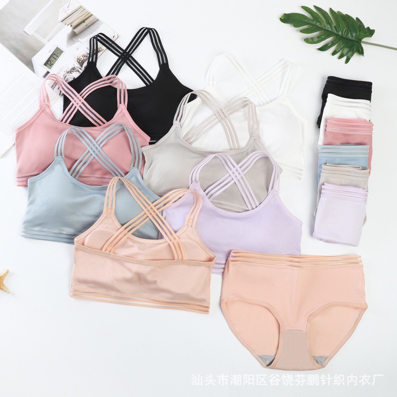 GO! BR550 BH Bra Set Wanita Bahan Lembut Model Tali Silang pakaian dalam import COD