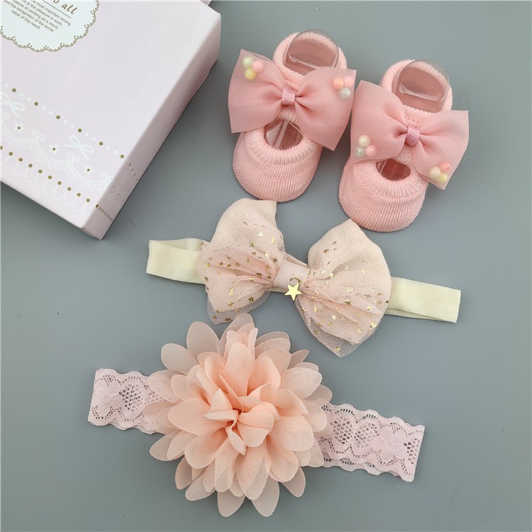 Kado Bayi Baru Lahir Hampers Newborn Bandana Kaos Kaki Bayi Lucu / Giftset Bandana Kaos Kaki Newborn-Pink 20