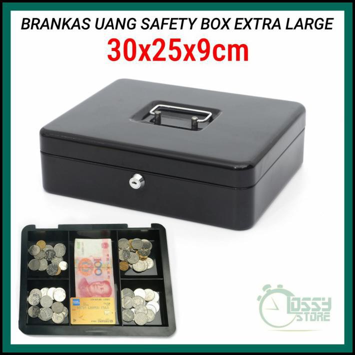 Brankas Mini Cash Box Safety Brangkas Uang Kotak Key Lock 30X25X9Cm