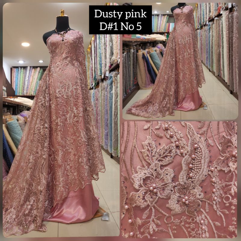 Kain Tile Brokat Abstrak Bunga Akar Mutiara D#1 No 5 Dusty Pink