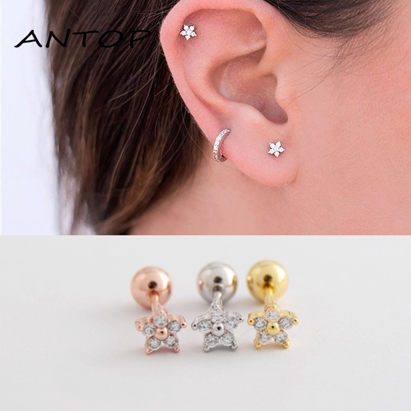 Fashion Sederhana Indah Bunga Bentuk Zirkon Tidak Ada Alergi Ear Studs Wanita Perhiasan Hadiah ANTOP