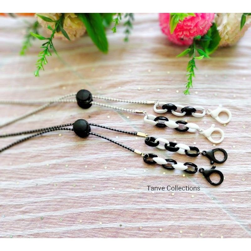 kalung hitam putih gembul two in one tali garis masker hijab