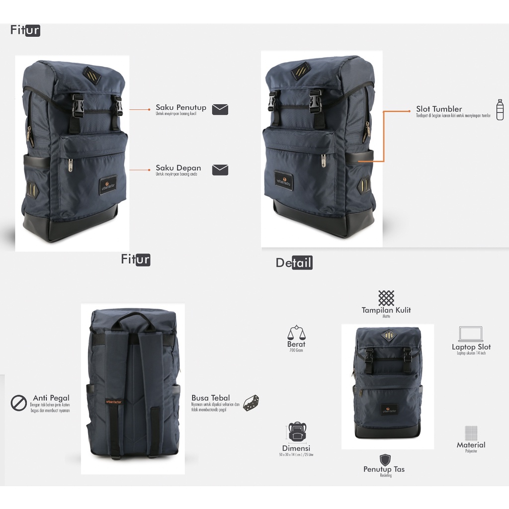 ROUTE NAVY |ManNeedMe x URBAN| Tas Ransel Pria Wanita Tas Backpack ORIGINAL