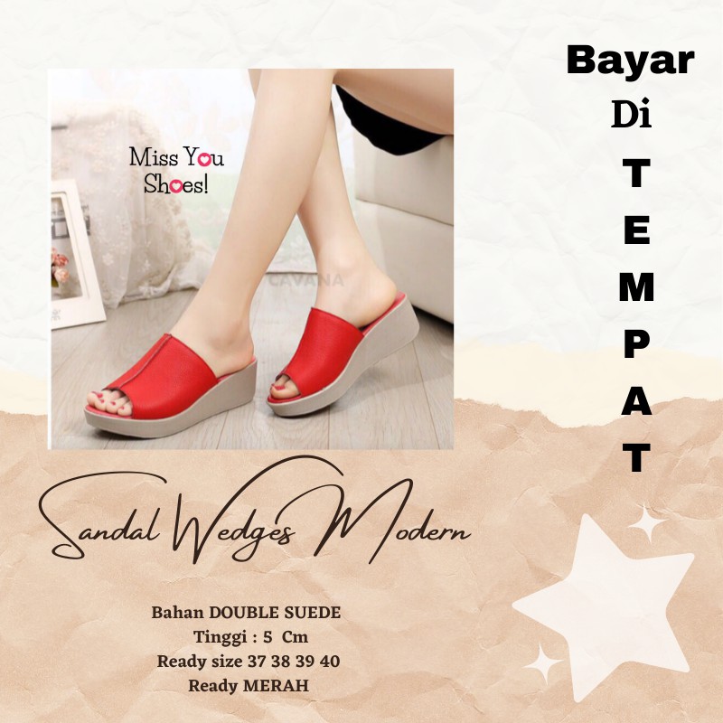 Sandal Sendal Wedges Kondangan Cantik Kekinian Remaja Dewasa Wanita Cewek model selop kekinian murah