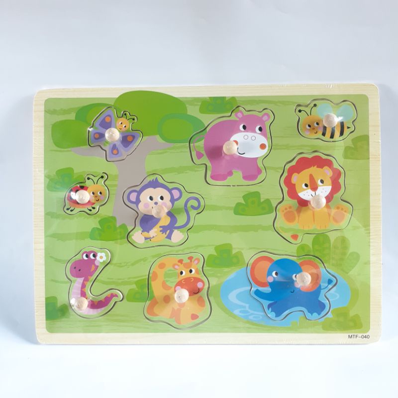 JIGSAW PUZZLE KAYU KNOB MAINAN KAYU EDUKASI EDUKATIF ANAK BAYI BALITA 1 TAHUN MURAH COD FREE BUBBLE-Animal 040