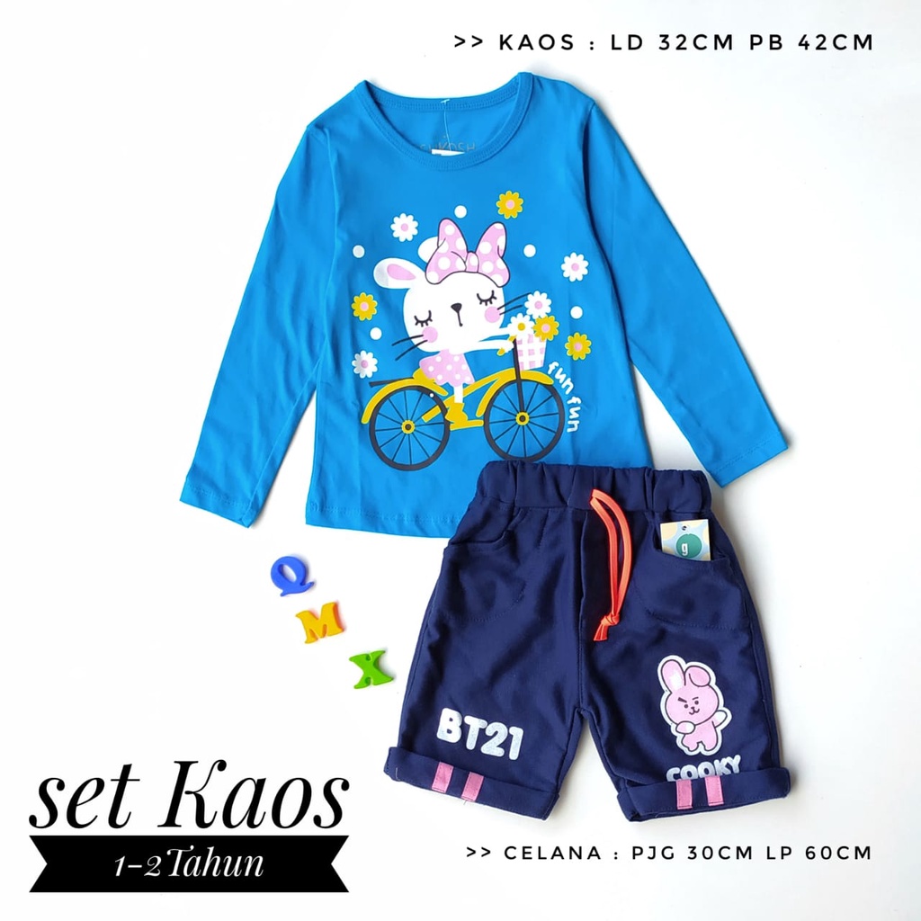 Setelan Kaos + Celana Anak Perempuan 1 - 4 Tahun PROMO!