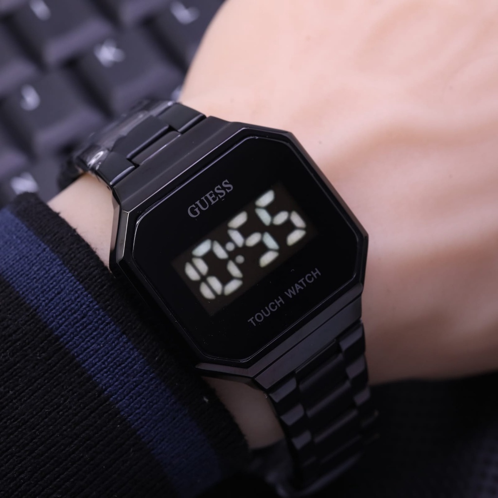 BEST SELLER Jam Tangan Pria/Wanita Guess Segi Digital TouchWatch Tali Rantai Free Box & Baterai