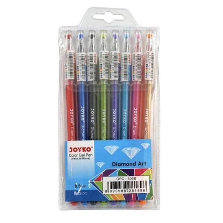 

COLOR GEL PEN TINTA WARNA WARNI TINTA 0,5mm JOYKO GPC-309s DIAMOND ART ISI 8 SATU SET PENA MURAH